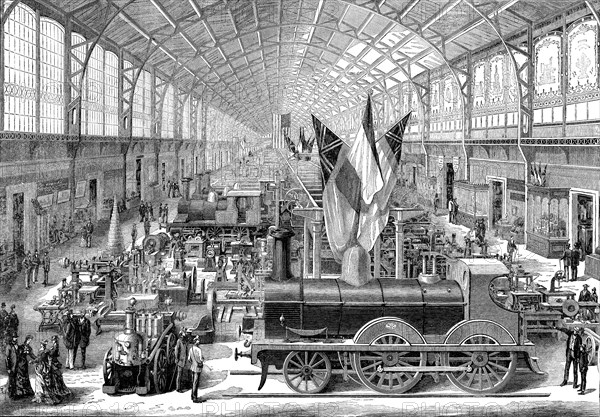 Paris Universal Exhibition in 1878, railway machinery room of English manufacture, Hall of the Ca?
