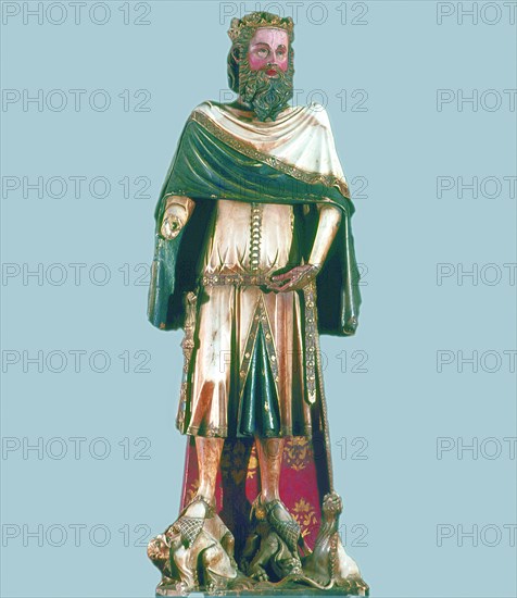 Statue of a King or of St. Charlemagne, polychromed alabaster sculpture c. 1350.