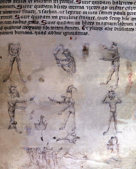 Llibre vermell  (Red Book). Manuscript No. 1. Fol. 69, Latin text, there is a series of human fig?