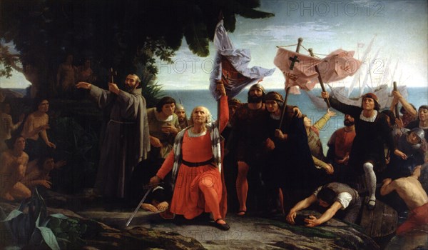 First Landing of Columbus' 1862, Christopher Columbus (1451-1506). Italian navigator.
