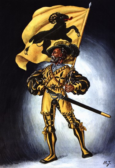 Flag bearer from the canton of Schaffhouse, c. 1520. Color engraving from 1943, published by Edit?