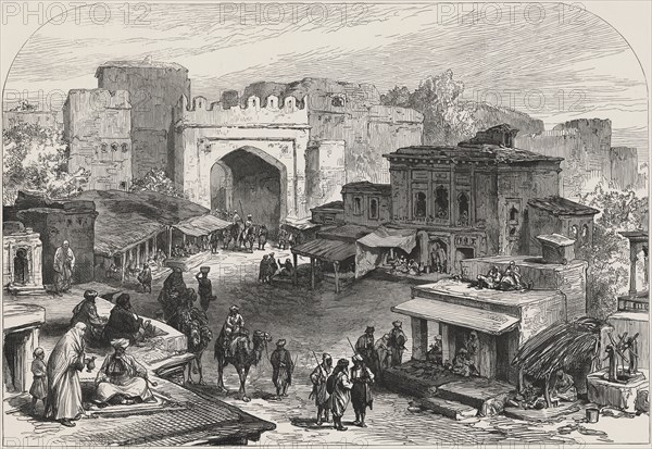 British-Afghan war, scenes in the city of Kabul. Afghanistan entrance gate and market bazaars, No?