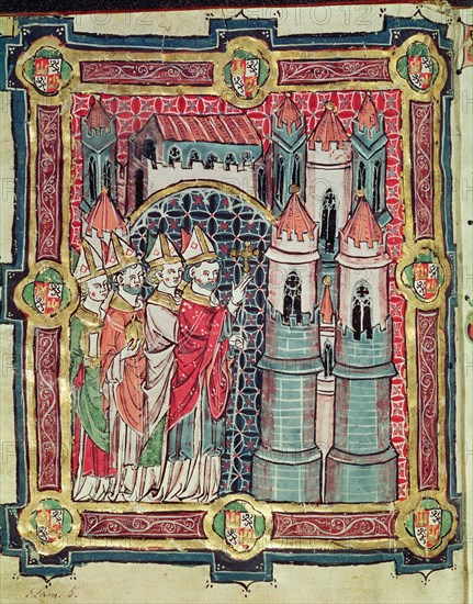 Bishop blessing a diocese, Miniature in the 'Book of Testaments' 13th century.