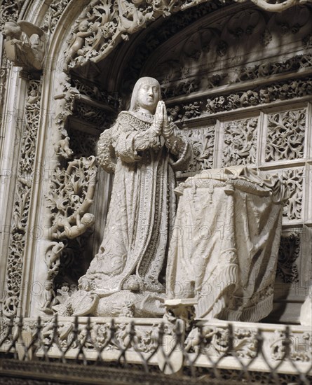 Statue of Alfonso, Infante of Castile (1453-1468) in his grave to the Charterhouse of Miraflores.