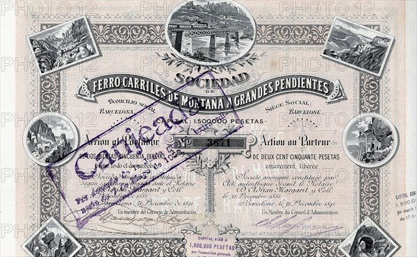 250 pesetas share from the Sociedad Ferrocarriles de Montaña a Grandes Pendientes, S.A., Barcelon?