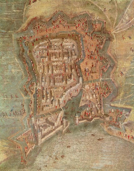 Siege of La Rochelle by the troops of Cardinal Richelieu (1627 - 1628), detail of a 17th century ?