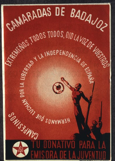 Spanish Civil War (1936 - 1939), 'Comrades from Badajoz', publicity poster of the radio station '?