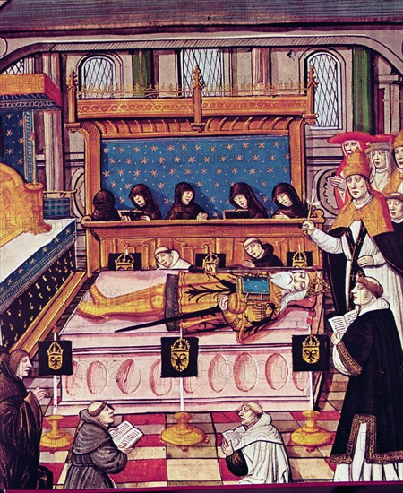 Death of Charlemagne (814) miniature, 14th century.