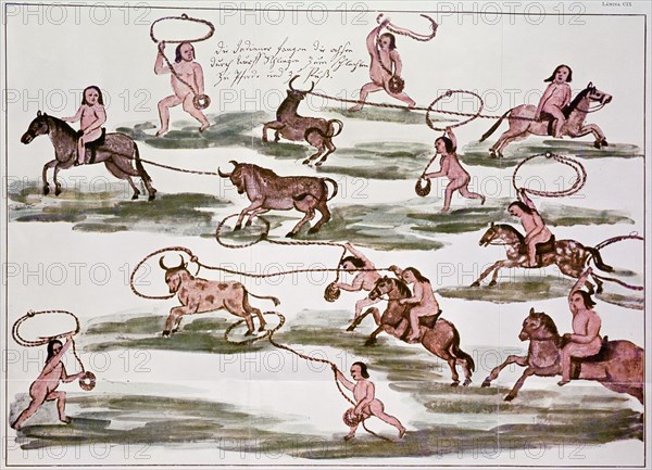 The Art of hunting of Mexican Indians, drawing from the book 'Hacia allá y para acá'.