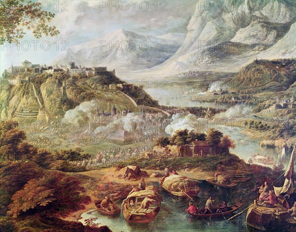 Assault to a fort, detail of a painting.