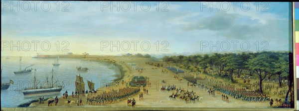 Arrival of the allied army to Itapirú, 1866, oil.