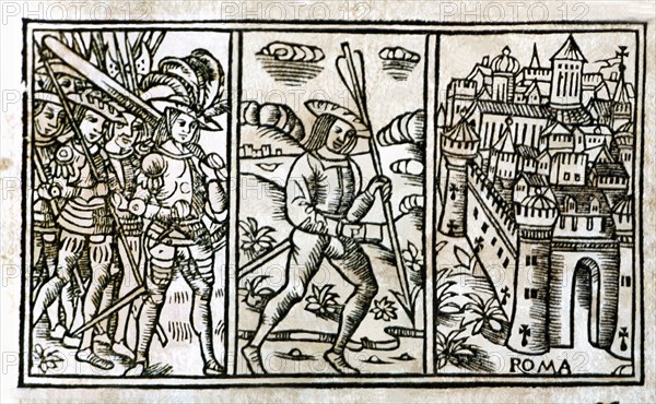 Pharsalia', historical epic story, engraving in the beginning of Book III of the printed edition ?