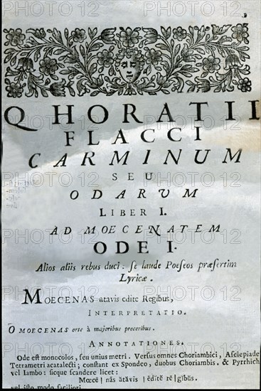 Odes, which were called 'Carmina' by its author, cover of the 1727 Venice edition.