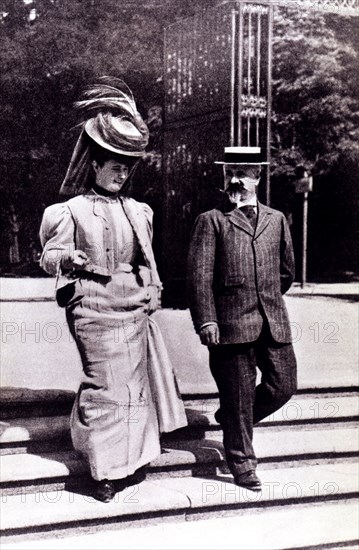 Francisco Ferrer Guardia (1859-1909), Catalan politician and pedagogue, walking with a friend.