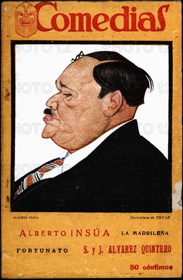 Cover of the publication 'Comedias'. Caricature of Alberto Alvarez Insúa Escobar (1885-1963). Sig?