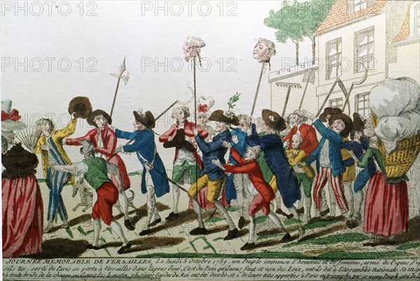 French Revolution, Parisian exiting Versailles with the heads of the Swiss Guard, October 5, 1789.