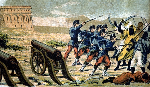 War of Melilla (1893), fight at Fort Cabrerizas, drawing of the time.