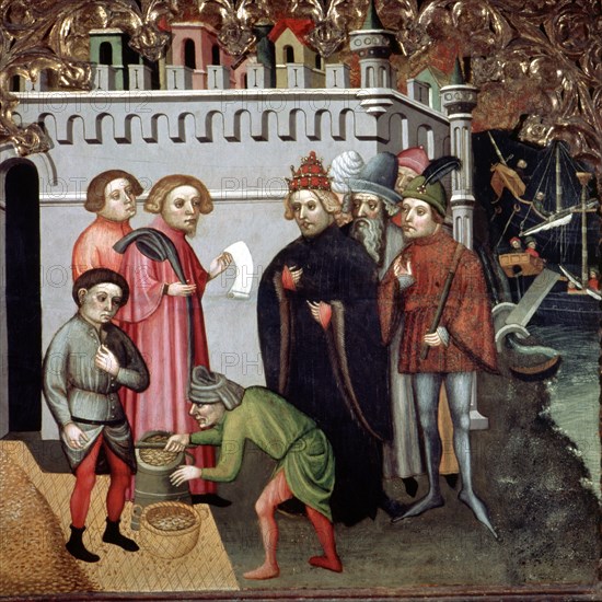 Altarpiece of San Nicolas de Bari, representing the measurement and the sale of grain, painting o?