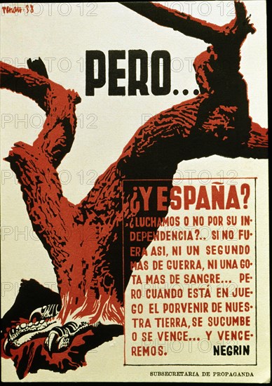 Spanish Civil War (1936 - 1939), 'But. what about Spain.?', Poster published by the Secretariat o?