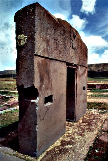 View of the 'Sun door' in Tiwanaku, construction prior to the Incas.