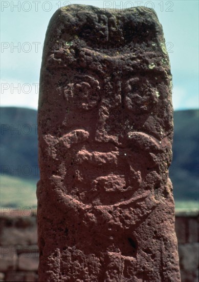 Monolith Bennet in the ruins of Tiahuanaco.