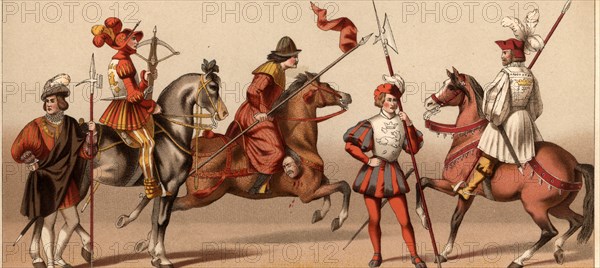 Gentlemen, crossbowman and halberdier in 1507-1520. Reigns of Louis XII and Francis I of France.