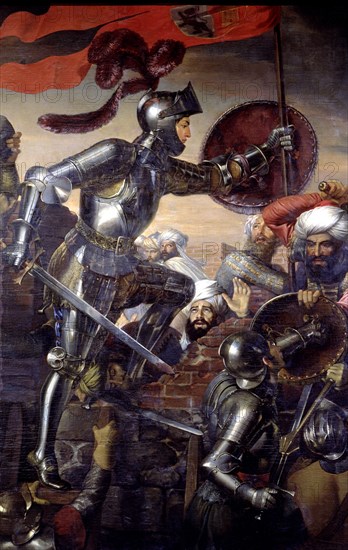 Battle scene in which the capture of the walled enclosure of Montefrío is represented bypart of ?