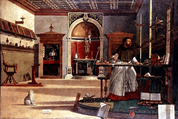 San Agustín (354 - 430), padre de la iglesia y obispo de Hipona. 'San Agustín en su estudio' o 'L?