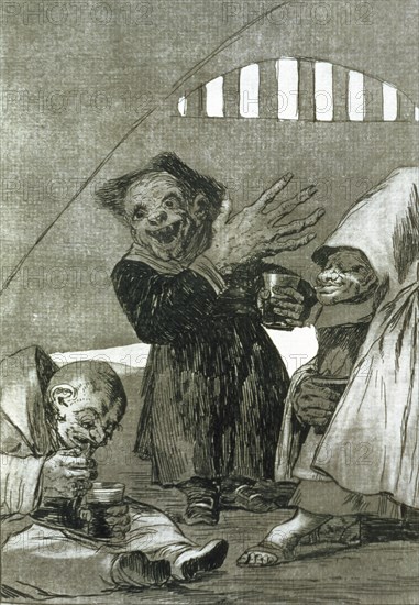 Los Caprichos, series of etchings by Francisco de Goya (1746-1828), plate 49: 'Duendecitos' (Hobg?