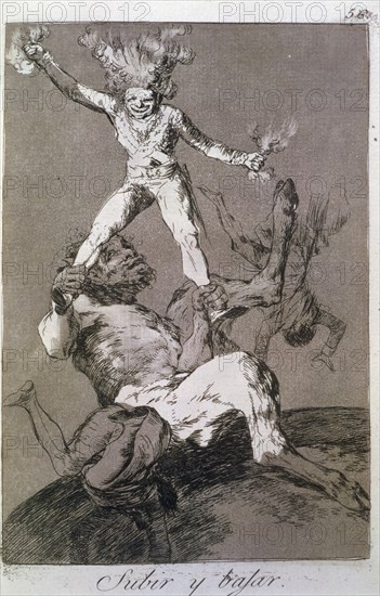 Los Caprichos, series of etchings by Francisco de Goya (1746-1828), plate 56: 'Subir y bajar' (To?