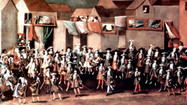 Entrance of viceroy Morcillo in Potosi, detail of the painting by Melchor Perez de Holguin.