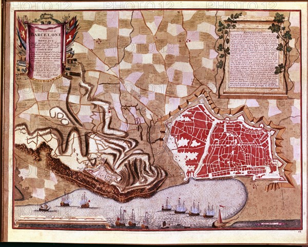 Map of the city of Barcelona in 1706, during the siege of the French fleet to coincide with the c?