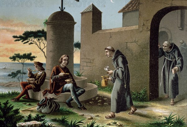 Arrival of Columbus with his son to the monastery of La Rabida, illustration of the time publishe?