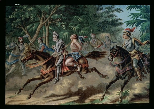 Discovery and conquest of America, capture by the Spanish people of the Caribbean chief Caonabo a?