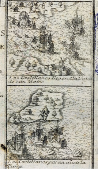 'The Spaniards arrive in the bay of Saint Matthew' and 'The Spaniards go to the Puna island'. Co?