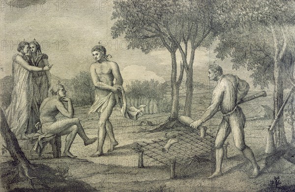 Maipuri Indians, inhabitants of the upper Orinoco, grilling members of a dead enemy, Italian engr?