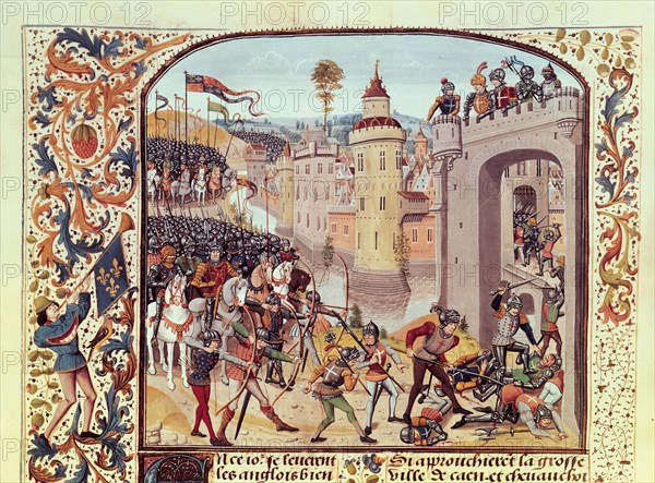 Taking of Caen by the English (1346), Miniature in 'Chroniques de France', 15th century, illumina?