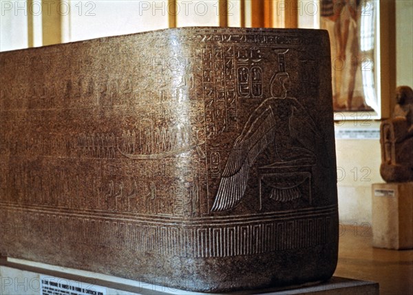 Sarcophagus of Ramses III with the image of goddess Isis and Nephthis, made in granite, from the ?