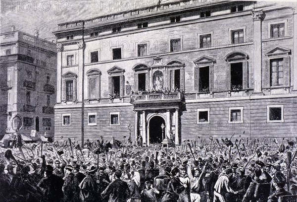 Proclamation of the Republic in 1873, Sant Jaume Square in Barcelona on February 21, 1873, engrav?