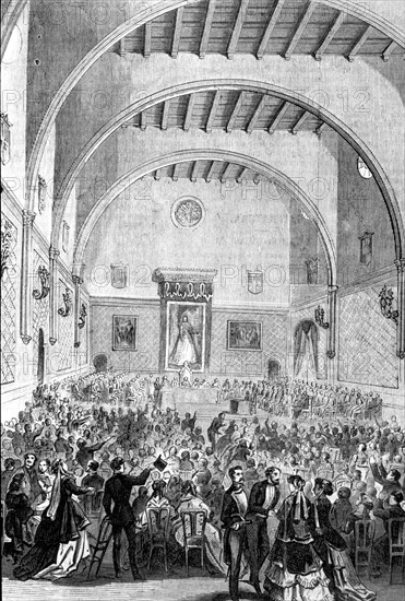 Act of the Floral Games held in the Salo de Cent of the Barcelona City Council in May 1868, engra?