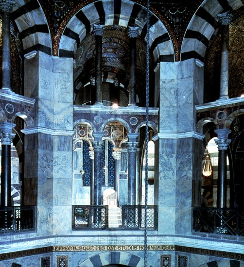 Palatine Chapel of Charlemagne, inside view of the octagon with the second floor.