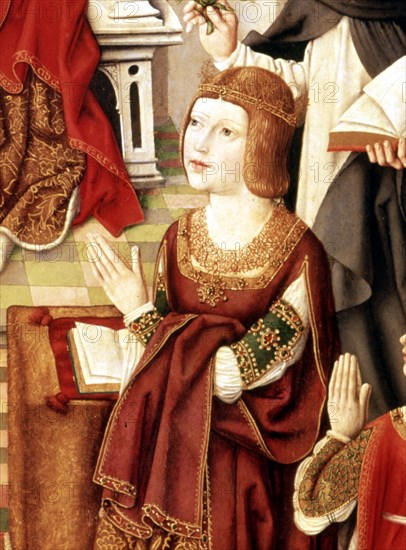 Portrait of Isabel the Catholic, picture detail 'Virgin of the Catholic Kings' 1490.