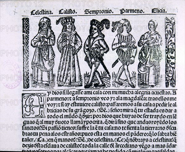 Title page of 'Libro de Calixto y Melibea y la puta vieja Celestina' (Book of Calixto and Melibea?