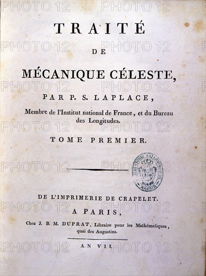 Cover 'Traité de Mécanique Céleste', by Pierre Simon Laplace, published in Paris.
