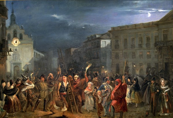 'King's Night in the Puerta del Sol', Oil by José Castelaro y Perea.