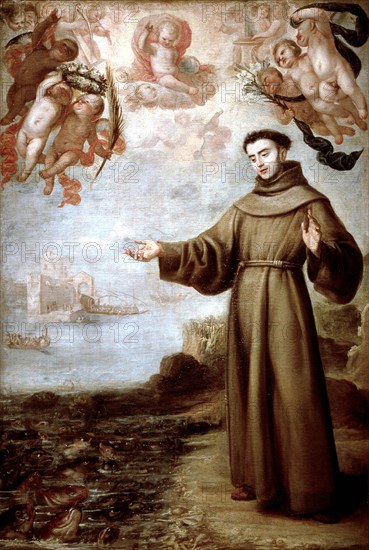 Saint Anthony Abbot preaching to fish' oil by Carreño de Miranda.