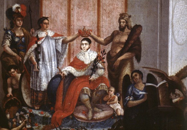 Oil painting represents the coronation of Agustín de Iturbide (1783-1824), soldier, politician an?
