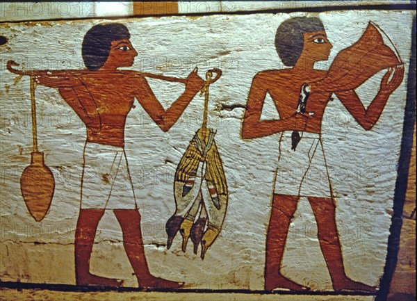 Sarcophagus of Lady Madja in polychromed wood, with scenes of offerings from the field, in the ne?