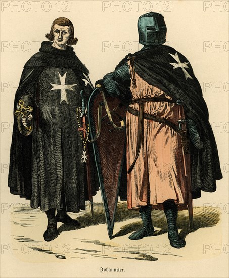 Knights of the Order of the Hospital of St. John or Malta with battle dress, engraving, 1860.