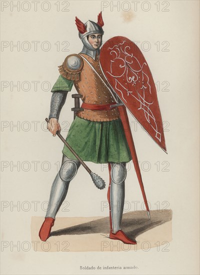 Armed infantryman, Italy, engraving, 1840.